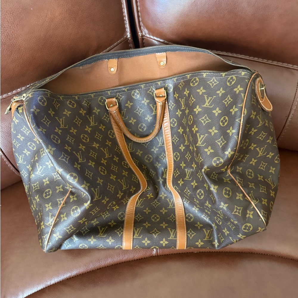 Louis Vuitton Vintage French Company Brown and Tan Monogram Travel Bag